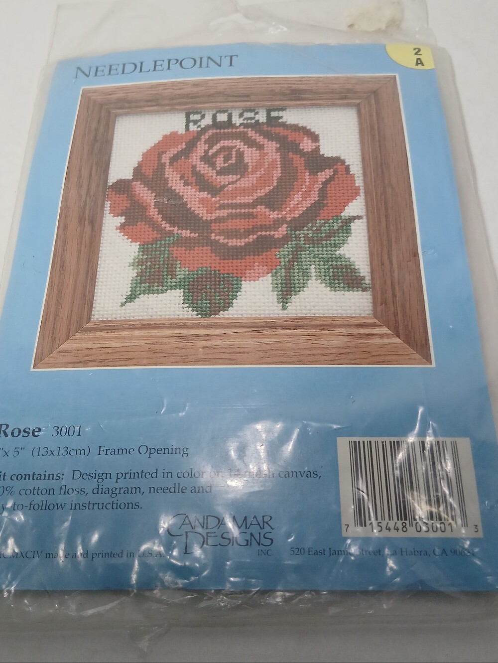 CANDAMAR DESIGNS Rose Needlepoint Kit 5"x 5" New Sealed Vtg